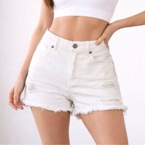 Aerie White Frayed Hem Jean Shorts